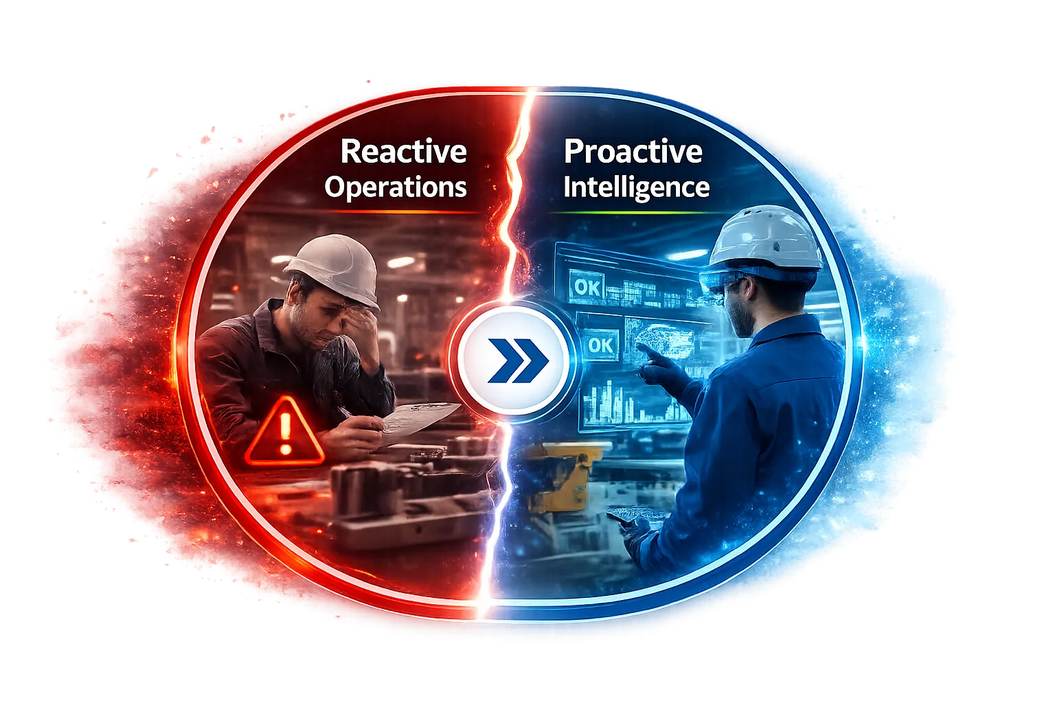 Enterprise operations visual comparing reactive operations with proactive intelligence